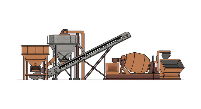 Asphalt mixing equipment in industrial style with brown tones  