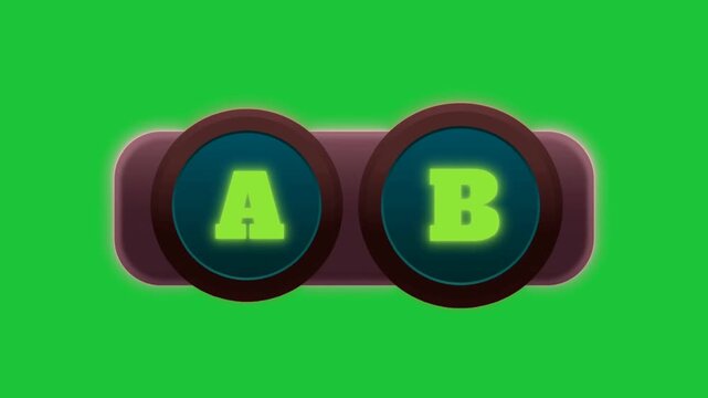 glowing a and b game controller buttons animation gaming interface concept isolated on green background