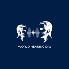 Stylized illustration of two faces facing each other with sound waves promoting world hearing day