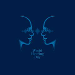 Two facing profile silhouettes with sound waves between their heads promoting world hearing day