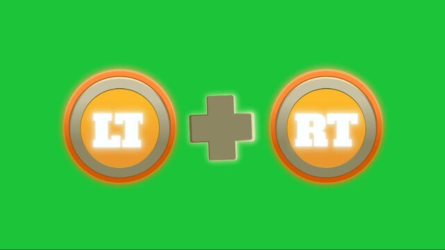 lt and rt button icons with plus symbol glowing animation game controller controls concept on green background