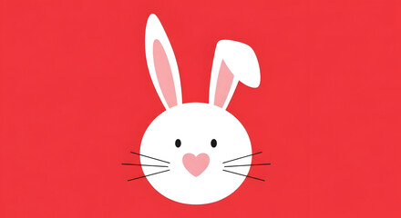Obraz premium A cartoon bunny face with a heart-shaped nose on a red background.