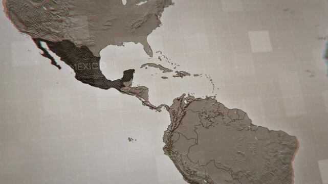 3d map of Mexico, filmed from satellite view showcasing its geography and borders. Ideal for travel, business, or educational projects highlighting Mexican locations