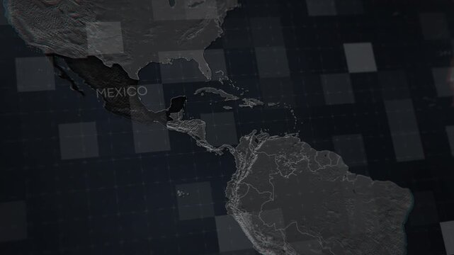 3d map of Mexico, filmed from satellite view showcasing its geography and borders. Ideal for travel, business, or educational projects highlighting Mexican locations