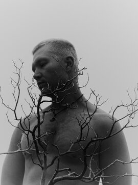 Mystical  portrait of a guy with a tree