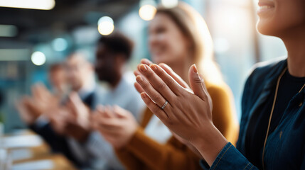 Faceless people in group therapy with hands applauding in rehabilitation center progress celebration help and psychology support counseling circle motivation milestone indoor