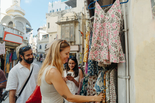 Exploring a Vibrant Market in Udaipur While Shopping for Clothes