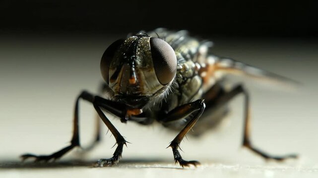 Extreme Close Up of a Housefly with Detailed Compound Eyes