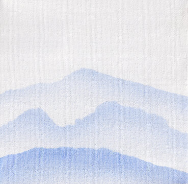 Minimalist Acrylic Painting with Soft Blue Mountains