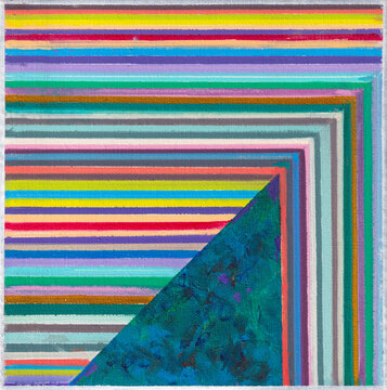 Spectrum Corner, Vibrant Striped Geometric Abstract Teal Triangle Art