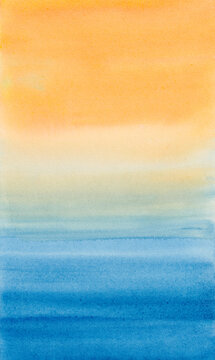 Gradient Watercolor Painting in Orange and Blue