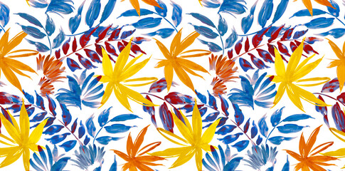 Seamless tropical pattern design. Hand draw abstract exotic pattern design.