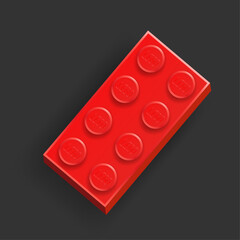 Fototapeta premium Realistic red Lego plastik constructor part 4x2 isolated on dark grey background. Vector illustration