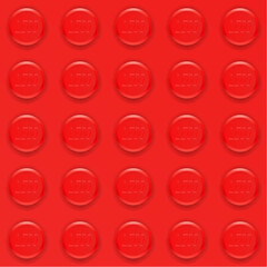 Fototapeta premium Realistic red Lego plastik constructor seamless background. Vector illustration
