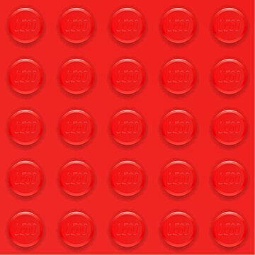 Realistic red Lego plastik constructor seamless background. Vector illustration