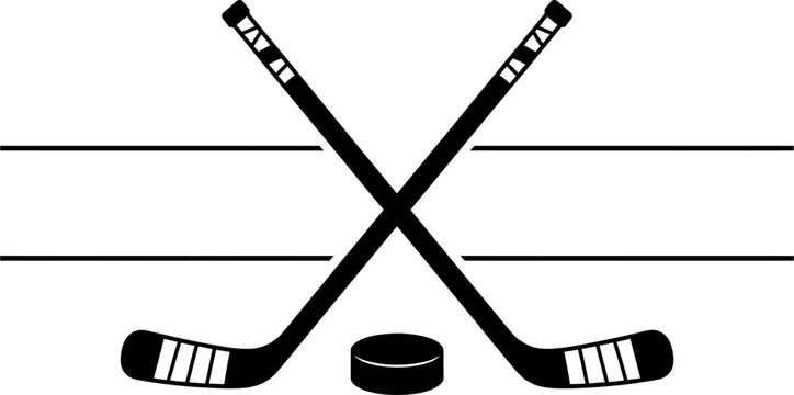 Crossed hockey sticks with puck and text lines, ice hockey split monogram frame, custom name team logo, sports clipart design