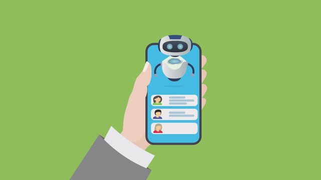 Business AI Virtual Assistant on Mobile Phone, Customer Service Automation Concept