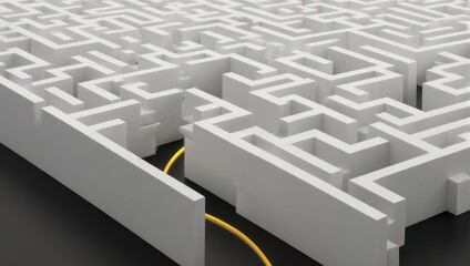 Isometric view of a white maze with a gold path leading out