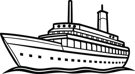 Obraz premium A ship sailing on the sea, drawn in black and white