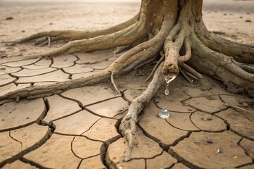 dry cracked earth with a dead tree