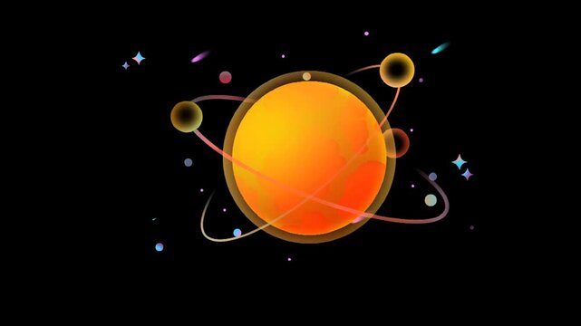 Colorful planet orbit animation on dark background space galaxy universe concept cosmic scene loop ready for video