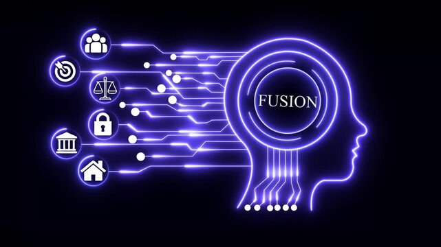 Futuristic Fusion interface technology, futuristic, artificial intelligence, ai technology, digital brain, Business growth icons Connected, Multiple Applications black background, 4k video