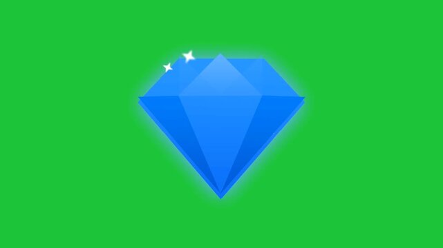Shiny blue diamond icon animation on green screen luxury gem sparkle concept modern design loop ready for video