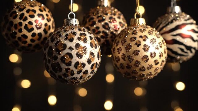 Christmas Ornaments with Animal Print Design Hanging.