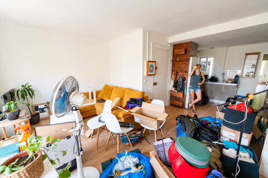 New home full of stuff during moving process