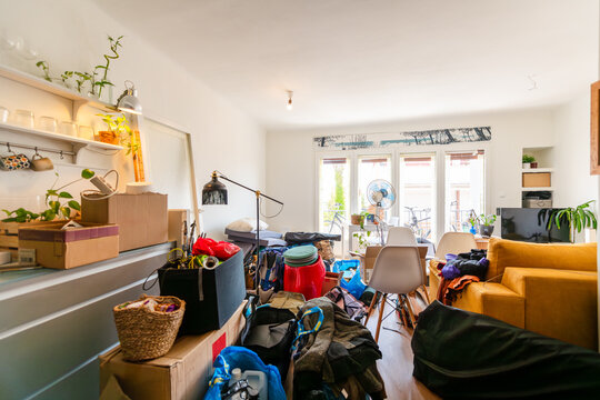 Cluttered Living Space During Home Moving Process