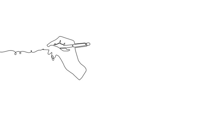 Continuous one line pen hand pencil write one art icon book journal sketch. Sign line pen hand vector signature letter notebook person background contract document single legal white school paper
