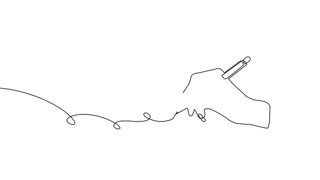 Continuous one line pen hand pencil write one art icon book journal sketch. Sign line pen hand vector signature letter notebook person background contract document single legal white school paper