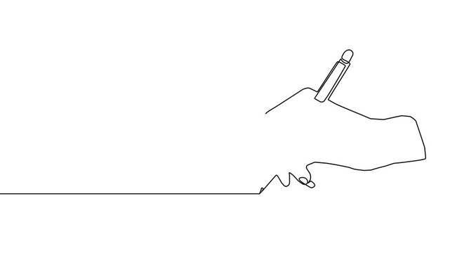 Continuous one line pen hand pencil write one art icon book journal sketch. Sign line pen hand vector signature letter notebook person background contract document single legal white school paper