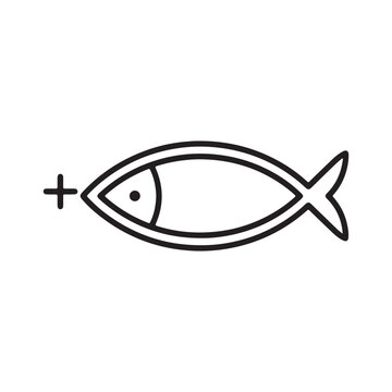 Ichthys Christian fish symbol. Religious vector icon representing Jesus, faith, and early Christianity. Black line art isolated on white background.
