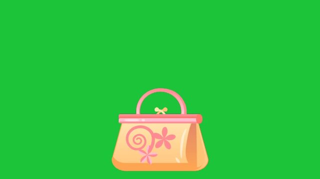 Cute handbag icon with floral design on green background colorful fashion accessory animation loop ready for video
