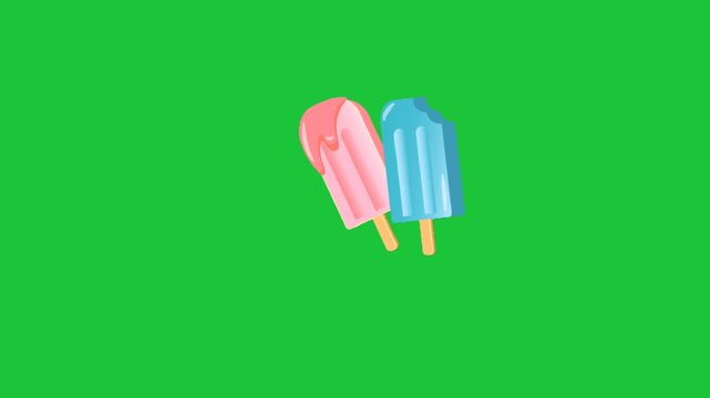 Colorful ice cream popsicles on green background sweet frozen dessert summer treat illustration animation scene