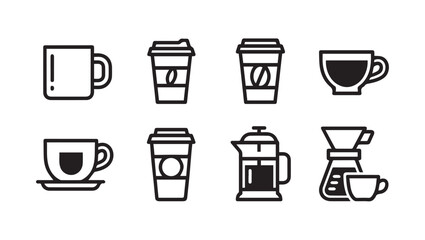 Coffee Drinkware Icons Collection: Mugs Cups French Press Pour Over