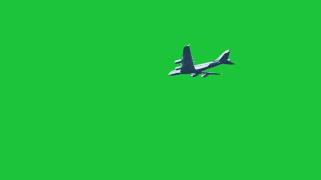 Airplane flying across green background side view aviation travel transport concept smooth motion animation scene