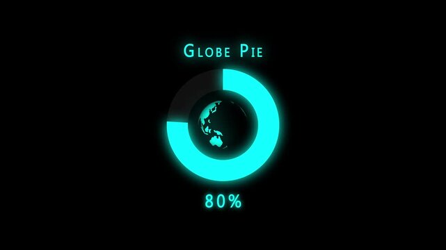 Neon Globe Pie Chart with Text and 79 Percent Indicator on Black Background loading progress