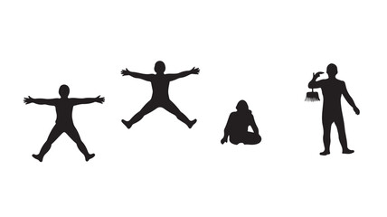 Silhouettes of People in Various Poses Isolated on White Background
