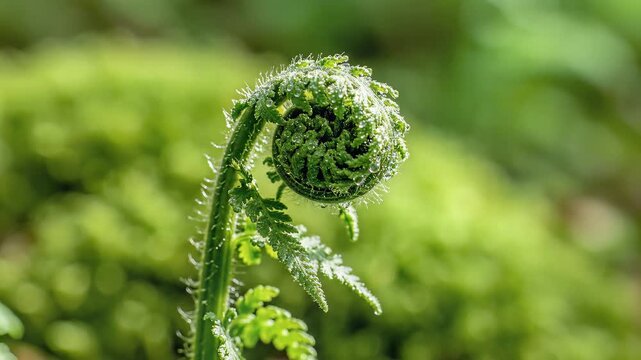 Young green fern fiddlehead in natural environment.
