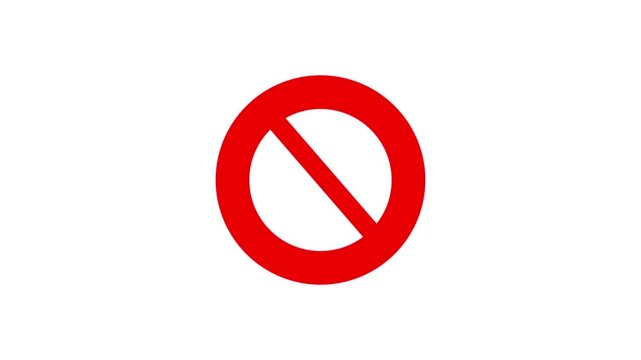 Ban sign animation in with white screen alpha channel.