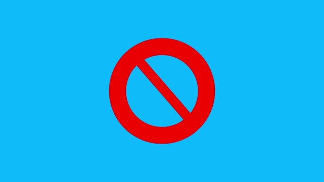 Ban sign animation in with green screen alpha channel.