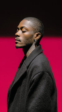 Photoshoot with a black male model, red light