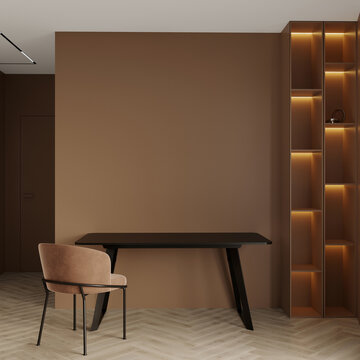 Office or workspae in home or hotel. Brown trend color accent interior