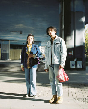 Couple looking at camera