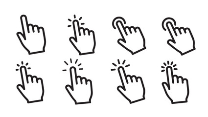 Fototapeta premium Cursor Hand Pointer Click Icons Set Digital Interaction Symbols Vector Graphics