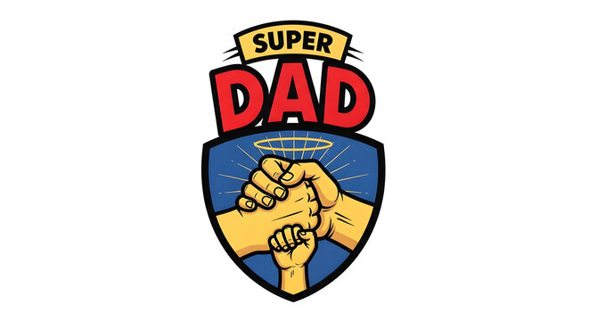 Heartwarming father's day emblem with super dad fist bump