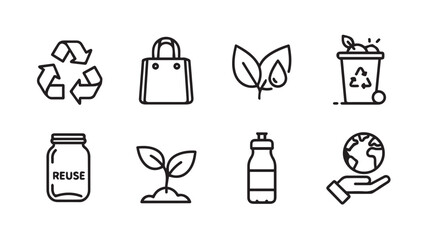 Eco friendly icons: recycling reuse nature sustainability planet care vector