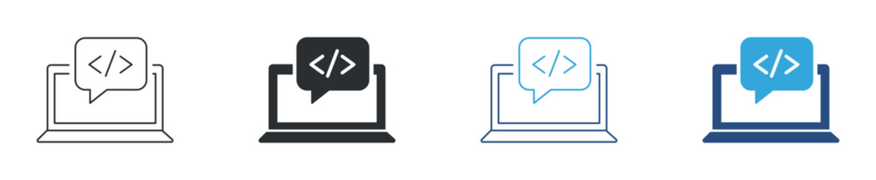 Web Development icon set, Coding Laptop Icon. Programming Concept. Software Engineering and Code Editor Symbol, Vector Illustration . 